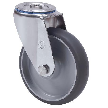 RUEDA GIRATORA AGUJERO M12 INOX.20ZVLI100-PGZN POLIAMIX-GOMA GRIS INYECT.LISO