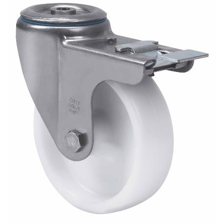 RUEDA GIRATORA AGUJERO M12 FRENO INOX.20ZVLIFD80-UT POLIAMIX BLANCO EJE LISO