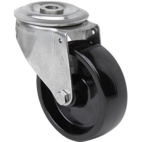 RUEDA GIRATORA AGUJERO M12 INOX.20ZVLI80-TT RESINA NEGRA EJE LISO