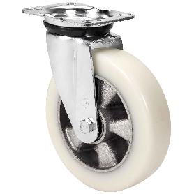 Rueda giratora placa 4mm 10zvr160-ausb alum.-poliur.blanco"veloc"eje bolas