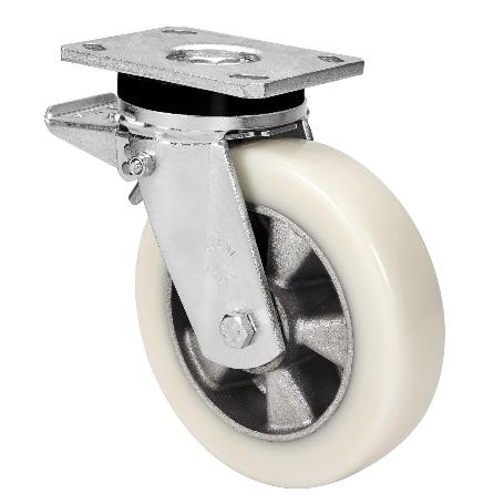 Rueda giratora placa freno 10slrfd160-ausb alum.-poliur.blanco"veloc"bolas