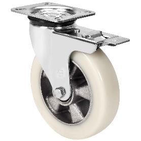 Rueda giratora placa fr.4mm 10zvrfd200-ausb alum.-poliur.blanco"veloc"bolas