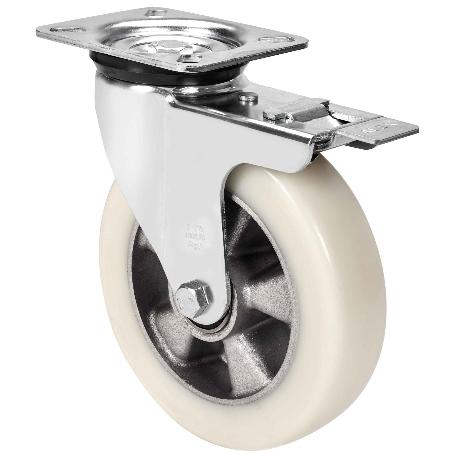 Rueda giratora placa fr.4mm 10zvrfd200-ausb alum.-poliur.blanco"veloc"bolas