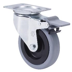 RUEDA GIRATORA PLACA FRENO 10ZVLFD150CP-PGASB POLIAMIX-GOMA GRIS EJE BOLAS