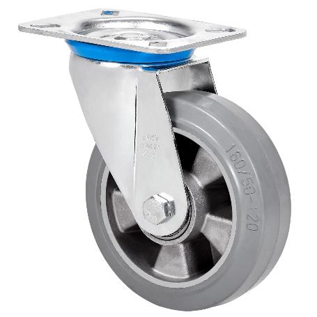 RUEDA GIRATORA PLACA 10ZV160-DEGB ALUMINIO-GOMA GRIS ELASTICA EJE BOLAS