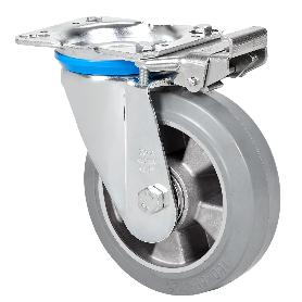 RUEDA GIRATORA PLACA MEC.DIR.10ZVMD160-DEGB ALUMINIO-GOMA GRIS ELASTICA BOLAS