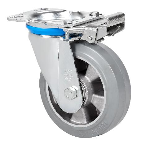 RUEDA GIRATORA PLACA MEC.DIR.10ZVMD200-DEGB ALUMINIO-GOMA GRIS ELASTICA BOLAS