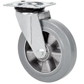 RUEDA GIRATORA PLACA 4MM 10ZVR160-DEGB ALUMINIO-GOMA GRIS ELASTICA EJE BOLAS