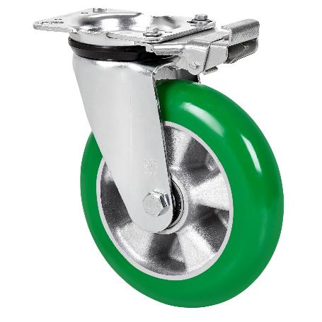 RUEDA GIRATORA PLACA MEC.DIR.4MM 10ZVRMD160-AUAGB ALU-POLIUR.VERDE BOL.BALONA