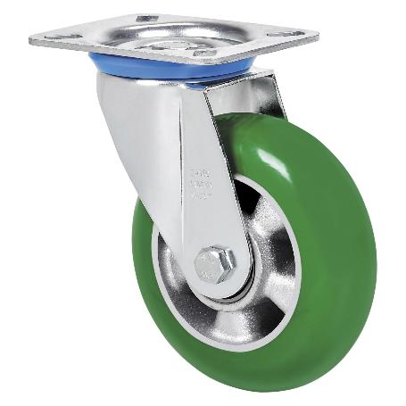 RUEDA GIRATORA PLACA 10ZV160-AUAGB ALUMINIO-POLIUR.VERDE EJE BOLAS BALONA