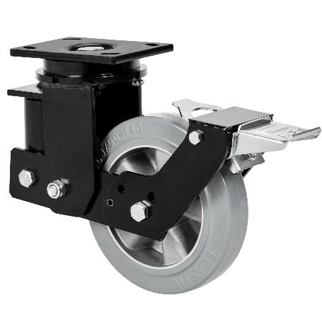 RUEDA GIRATORA PLACA FR.10HLSBFN200-DEGB SUSPENSION GOMA GRIS ELASTICA BOLAS