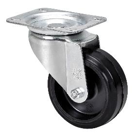 RUEDA GIRATORA PLACA INOX.10ZVLI100-THG GOMA NEGRA TECNOPOLIMERO EJE LISO