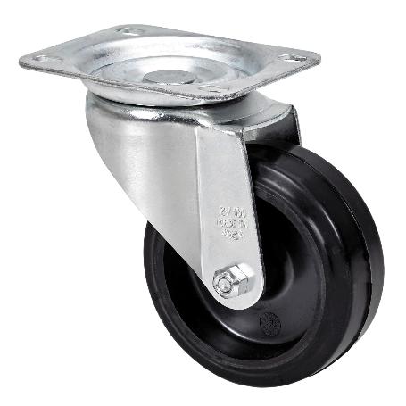 RUEDA GIRATORA PLACA INOX.10ZVI100-THG GOMA NEGRA TECNOPOLIMERO EJE LISO