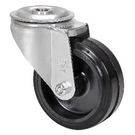 RUEDA GIRATORA AGUJERO M12 INOX.20ZVI100-THG GOMA NEGRA TECNOPOLIMERO LISO