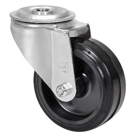 RUEDA GIRATORA AGUJERO M12 INOX.20ZVLI100-THG GOMA NEGRA TECNOPOLIMERO LISO