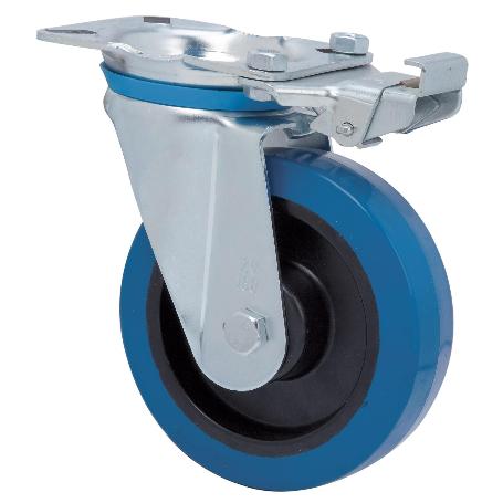 RUEDA GIRATORA PLACA MEC.DIR.10ZVMD200-PGMB POLIAMIX-GOMA AZUL EJE BOLAS