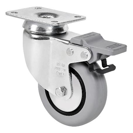 RUEDA GIRATORA PLACA FRENO 10BHFD60CP-PGIA POLIAMIX-GOMA GRIS EJE LISO