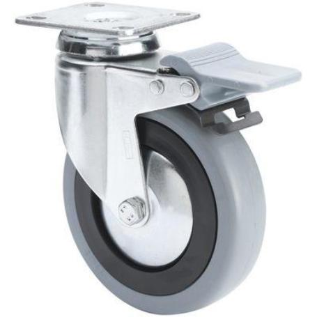 RUEDA GIRATORA PLACA FRENO 10BHAFD100CP-PGAN POLIAMIX-GOMA GRIS EJE LISO