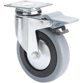 RUEDA GIRATORA PLACA FRENO 10BHAFD100CP-PGASB POLIAMIX-GOMA GRIS EJE BOLAS