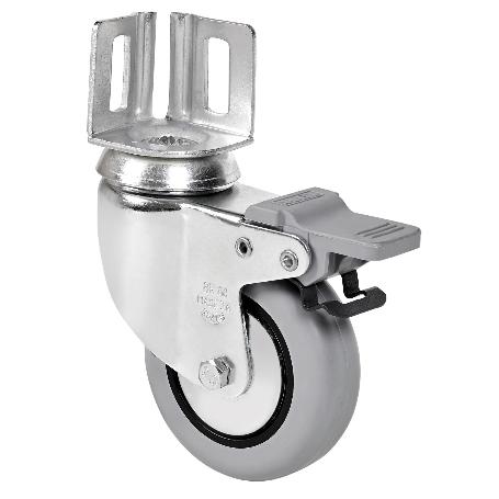 RUEDA GIRATORA PLETINA ANGULAR FRENO 16BHFD60CP-PGIA POLIAMIX-GOMA GRIS LISO