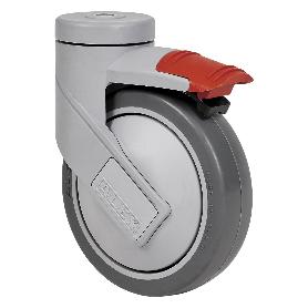 RUEDA GIRATORA AGUJERO M12 FRENO 21HCFD125CP-PGAISB GOMA GRIS EJE BOLAS