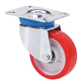 RUEDA GIRATORA PLACA 10TV80-PO NYLON BLANCO-POLIUR.ROJO EJE LISO