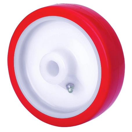 RUEDA PO80-12-40 NUCLEO NYLON BLANCO Y BANDA POLIUR.ROJO EJE LISO