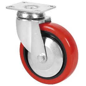 RUEDA GIRATORA PLACA 10BHA100CP-PPIA POLIAMIX-POLIUR.ROJO EJE LISO