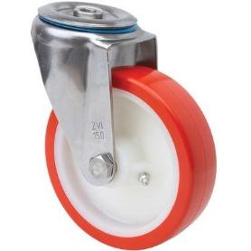 RUEDA GIRATORA AGUJERO M12 INOX.20ZVLI80-PO NYLON BLANCO-POLIUR.ROJO EJE LISO