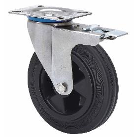 RUEDA GIRATORA PLACA FRENO INOX.10ZVIFD200-PSR POLIAMIX-GOMA NEGRA RODILLOS