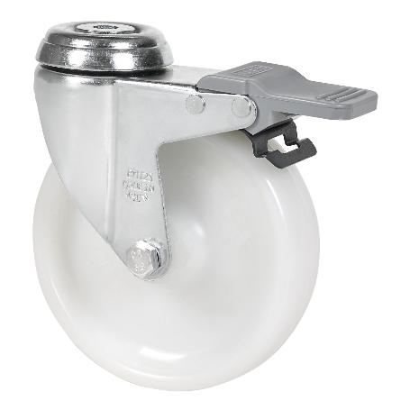 RUEDA GIRATORA AGUJERO M12 FRENO 20BHAFD125-UT POLIAMIX BLANCO EJE LISO