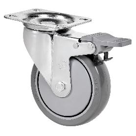 RUEDA GIRATORA PLACA FRENO 10ZVFD100CP-PGAISB GOMA GRIS EJE BOLAS