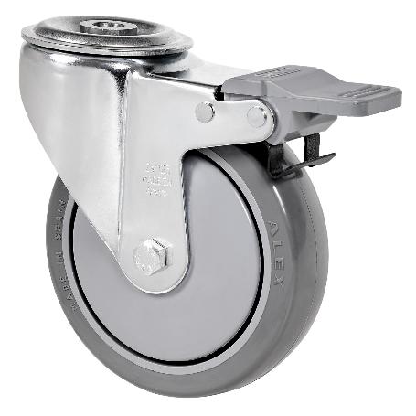 RUEDA GIRATORA AGUJERO M12 FRENO 20ZVFD100CP-PGAISB GOMA GRIS EJE BOLAS