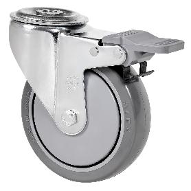 RUEDA GIRATORA AGUJERO M12 FRENO 20ZVFD125CP-PGAISB GOMA GRIS EJE BOLAS