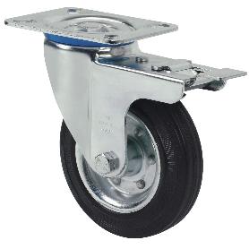 RUEDA GIRATORA PLACA FRENO 10ZVLFD125-BSR METALICO-GOMA NEGRA EJE RODILLOS