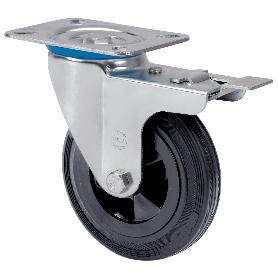 RUEDA GIRATORA PLACA FRENO 10ZVLFD125-PSN POLIAMIX-GOMA NEGRA EJE LISO