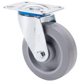 RUEDA GIRATORA PLACA 10ZVL125-PGR GOMA ELASTICA GRIS EJE RODILLOS