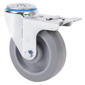 RUEDA GIRATORA AGUJERO M12 FRENO 20ZVLFD125-PGR GOMA ELASTICA GRIS RODILLOS