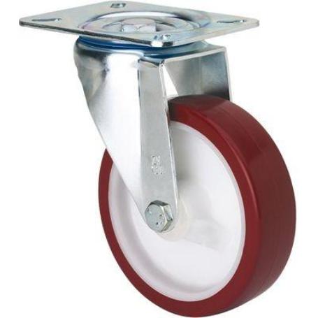 RUEDA GIRATORA PLACA 10ZVL125-POL POLIAMIX BLANCO-POLIUR.MARRON EJE LISO