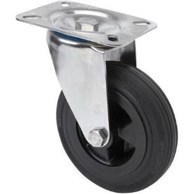 RUEDA GIRATORA PLACA INOX.10ZVLI125-PSN POLIAMIX-GOMA NEGRA EJE LISO