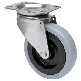 RUEDA GIRATORA PLACA INOX.10ZVLI125-PGAN POLIAMIX-GOMA GRIS EJE LISO