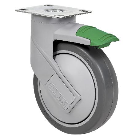 RUEDA GIRATORA PLACA MEC.DIR.10HCMD125CP-PGAISB GOMA GRIS EJE BOLAS