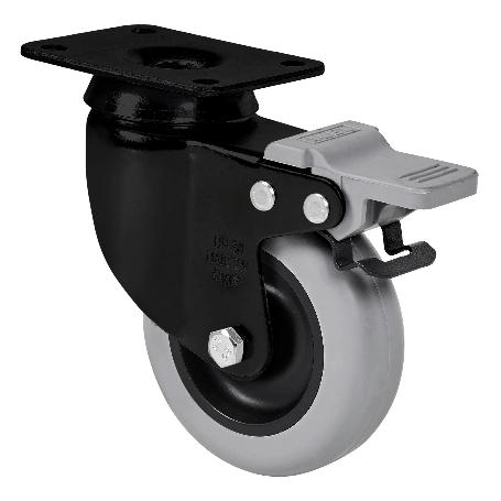 RUEDA GIRATORA PLACA FRENO NEGRA 10BHFD80-PGI POLIAMIX-GOMA GRIS EJE LISO