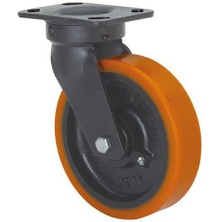 RUEDA GIRATORA PLACA 10GT250-HUB HIERRO-POLIUR.NARANJA EJE BOLAS