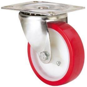 RUEDA GIRATORA PLACA 10-61-150-PO NYLON BLANCO-POLIUR.ROJO EJE LISO