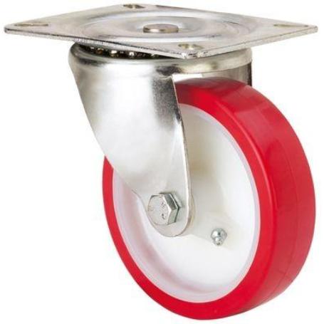 RUEDA GIRATORA PLACA 10-61-150-PO NYLON BLANCO-POLIUR.ROJO EJE LISO