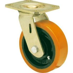 RUEDA GIRATORA PLACA 10SL125-HUB HIERRO-POLIUR.NARANJA EJE BOLAS