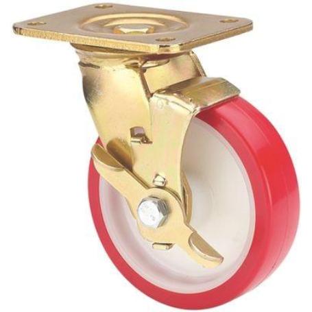 RUEDA GIRATORA PLACA FRENO 10SLFN125-POB NYLON BLANCO-POLIUR.ROJO EJE BOLAS