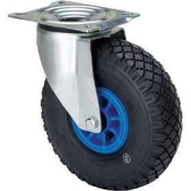RUEDA GIRATORA PLACA 10WL260-RIP POLIAMIX AZUL-NEUMATICA EJE LISO