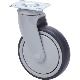 RUEDA GIRATORA PLACA PLASTICO 10AN125CP-AN POLIUR.GRIS EJE BOLAS